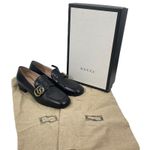 Gucci  Double GG Logo Square Toe Slip On Leather Loafer Black Size 38 Photo 14