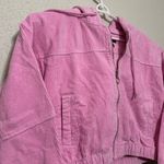 Forever 21  Light Pink Cropped Corduroy Drawstring Hood Bomber Jacket - Medium Photo 2