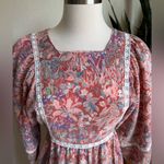 Vintage‎ Woodland Puff Sleeve Maxi Dress Mushrooms Squirrel Foxes 70s medium Pink Photo 3