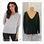 Minnie Rose  Distressed Cashmere V Neck Sweater Green Photo 1