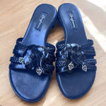 Brighton  Slide Mule Sandals Sz 8.5 Black Leather Braided Womens Flat Block Heel Photo 0