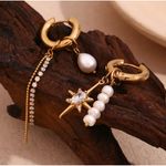 316L Stainless‎ Steel Freshwater Pearl StarDrop Earrings Gold Photo 1