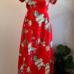 1970s Made in Hawaii Island Fashions Tropical Hawaiian Print Maxi Dress Size 12 Red Photo 0