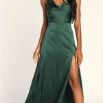 Lulus NWT  Formal Invitation Emerald Green Satin Cowl Neck Maxi Dress Wedding S Photo 0