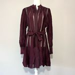 Reiss Harriet Belted Long Sleeve Burgundy Mini Dress Size 4 Photo 3