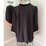 COS  Knit Top Sz M Black Pleated 3/4 Bell Sleeve Career Business Stretchy EUC Photo 0