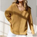 Jenni Kayne Fisherman Organic Cotton V Neck Knit Sweater in Mustard Size Medium Photo 2