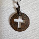 Vintage Silver 925 Marked Chain W/ Penny Cut Out Cross Necklace Religious Photo 5