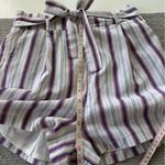 Amazon Red White Blue Striped Linen Blend Tie Waist Shorts Size Large Photo 3