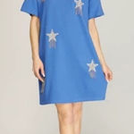 She & Sky RHINESTONE STUDDED STAR FRINGE V NECK KNIT DRESS blue Women’s SIZE 1X western Photo 0