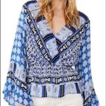 Free People NWT Free‎ People Peasant Blouse Indigo Combo Bell Sleeve Bohemian Top M Photo 0