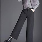 Tanming Women's Casual High Waist Trousers Wool Blend Cropped Wide Leg Pants Photo 1