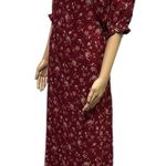 Mod Lusive Rayon Burgundy Floral Print Smocked Back Puff Sleeve Maxi Dress XL Red Photo 4