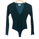 Privacy Please  Green Ribbed V Neck Long Sleeve Bodysuit Sz XS Photo 4