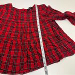 Madewell Red Black Small Tartan Plaid Tiered Button Back Bell Fluted Sleeve Top Photo 8