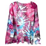 Laura Ashley Plus Size 3X Top Handmade Tie Dye Long Sleeve Pink Blue Boho 212 Photo 1