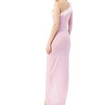 KikiRiki Feathered One Shoulder Front Slit Long Dress Pink Size Small NWT Photo 2