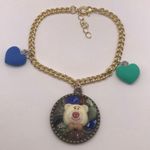 Cute Cream Bear with Cats Eye Crystal Encrusted Charm & Hearts Handmade Bracelet Blue Photo 1