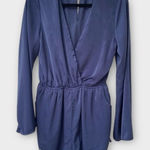 Illa Illa  Women's l Blue Long Sleeve Romper M Lace Trim V-Neck Casual One-Piece Photo 0