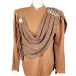 Vintage 80s 90s Viana Knits Brown Tan Sweater Gold Button Attached Fringe Scarf Size undefined Photo 0