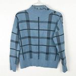 Tahari Blue And Black Plaid Side Button Accents Mock Neck Long Sleeves Sweater Photo 0