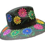 HAT MEXICAN Artisanal Hand Painted Fedora Floral Sombrero Panama Bohemian Black Photo 2