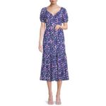 Tash + Sophie Maxi Dress L NWT Puff Sleeve Boho Print Smocked Waist Cottagecore Blue Size L Photo 9