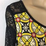 Peppe Peluso Women's Black & Yellow Print Long Sheer Lace Sleeve Top S Photo 5