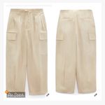ZARA  Barrel Leg Cargo Chino Pants Tan Photo 2