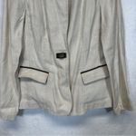 Lafayette 148  Linen Blend Cream Faux Leather Trim Long Sleeve Blazer Jacket‎ 10 Photo 2