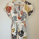 All in Favor  Leaf Print Wrap Linen Blend Romper Photo 0