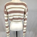 Zaful Cream blush pink and mocha color block striped cropped sweater size 4 Photo 2