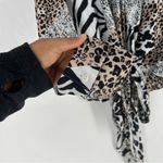 Akira Black & White Mixed Animal Prints Tie Front V-Neck Long Sleeve Top Size M Photo 4