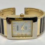 Gruen women’s quartz analog wrist watch gold black tone 26mm case MOP dial runs Photo 2