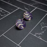 Vintage Stud Earrings Purple & Gold Tone Glam Design Stylish Circle Statement Photo 2