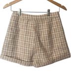 Shaun Justin Tan and Cream Tweed cuffed Y2K mini Shorts Photo 3