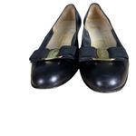 Salvatore Ferragamo Black Leather Round Toe Bow Gold Chunky Heel Pumps 7.5 Photo 5