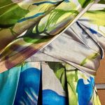 Feathers Floral Y2K Satin Bubble Hem Dress Size Large Blue Green Cocktail Party Silver Photo 3