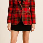 Vintage Red Plaid unisex Blazer classic sports coat business suit coat jacket Size L Photo 0