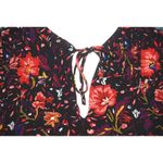 Old Navy Boho Peasant  Ladies M Black Floral Tunic Pintuck Blouse Top Tie Neck Photo 3