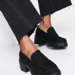 ASOS  DESIGN Storm chunky mid heeled loafers in black suedette Photo 0