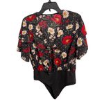 Boohoo Floral Print Bodysuit Women’s US 10 Black Red Daisy Rose Festival Y2K Photo 1