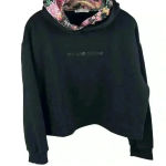 ZARA  Women's Floral Cropped Double Hoodie Sweatshirt Black Size M Photo 0