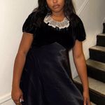 Doen Adelie Mini Dress Velvet Satin Silk Lace Collar Black Medium EUC Photo 0