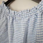 H&M L.O.G.G. Blouse Blue White Plaid Off Shoulder Short Sleeve Ties Casual Spring Photo 5