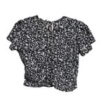 HYFVE Black/Ivory Floral Faux Wrap Button Up Back Short Sleeve Blouse Sz L Crop Photo 6