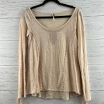 Free People  Cream Fringe Sleeve Scoop Neck Top Size XS Photo 0