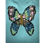 Cabo NEW Women's Medium Butterfly Polo Vest Button Bead Embellished Embroidered Blue Photo 1