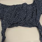 Hollister Cropped Wrap Blouse Navy/White Scattered Polka Dot Size Small Photo 4