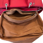 Red faux leather bucket satchel handbag, structured boxy, chunky hardware. NEW! Photo 10